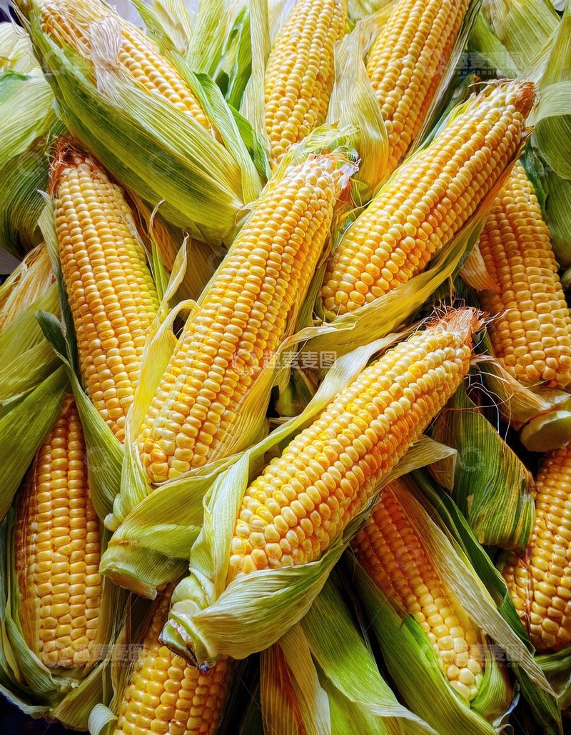 高清大图下载【趣麦麦图】大量带皮金黄玉米聚集堆放