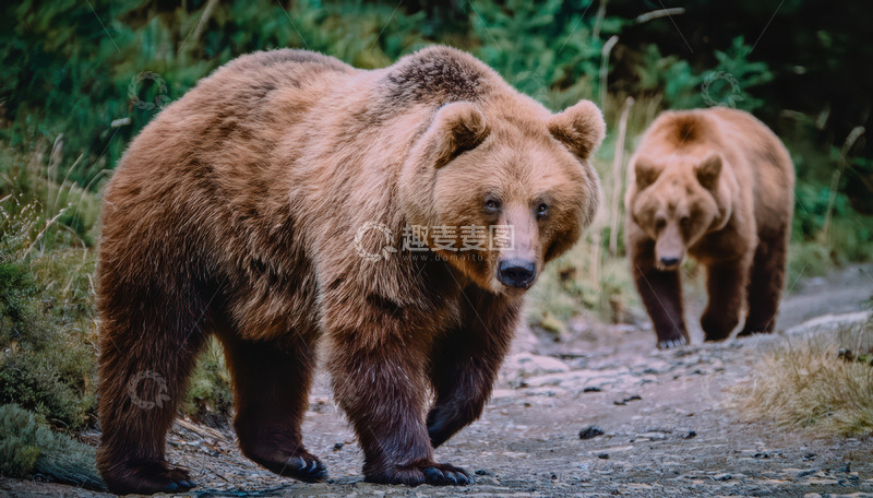 高清大图下载【趣麦麦图】双棕熊林间小径同行