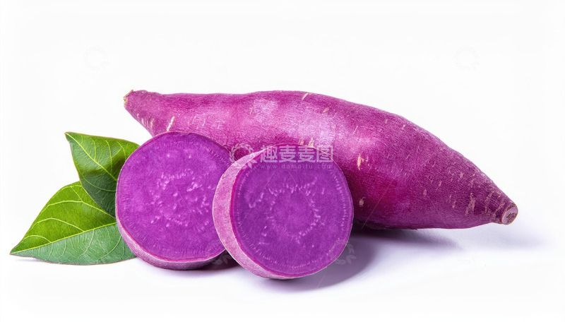 高清大图下载【趣麦麦图】绿叶相伴的紫薯及其切片