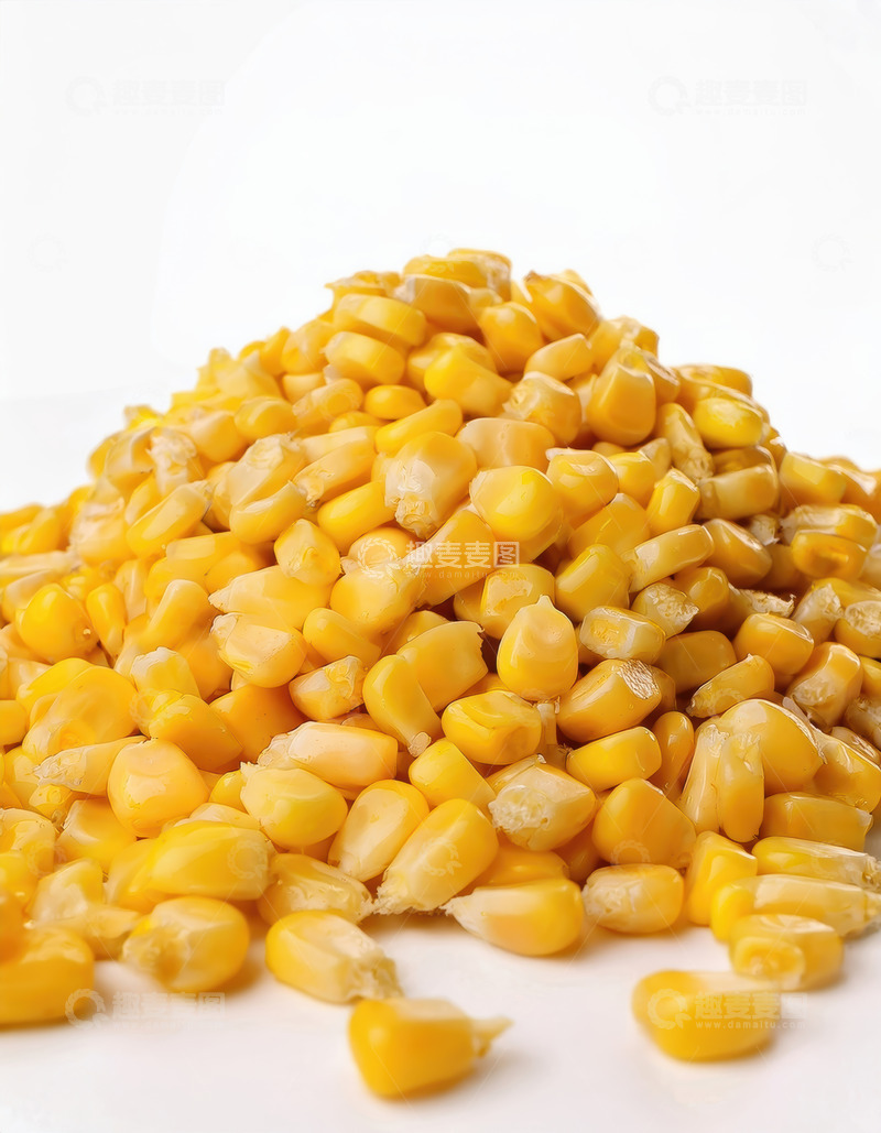 高清大图下载【趣麦麦图】白背景下的金黄玉米粒堆