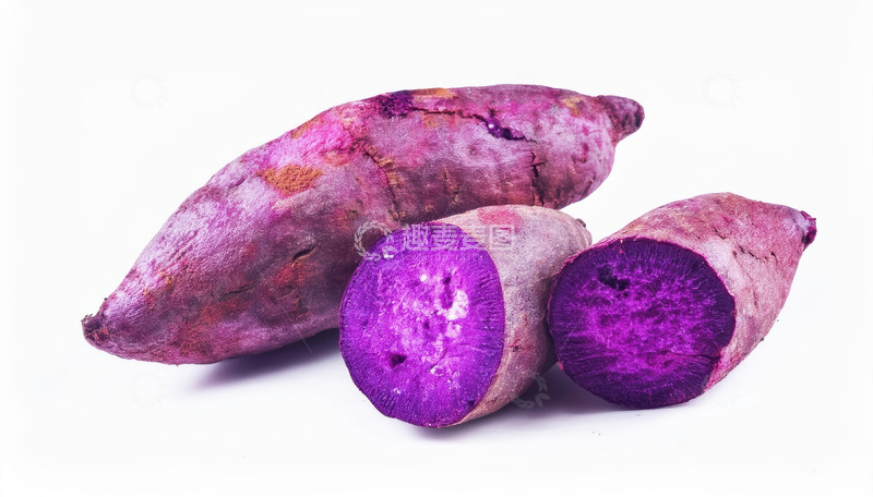 高清大图下载【趣麦麦图】白色背景下的紫薯及其切面