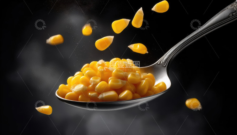 高清大图下载【趣麦麦图】银勺上洒落的金黄玉米粒