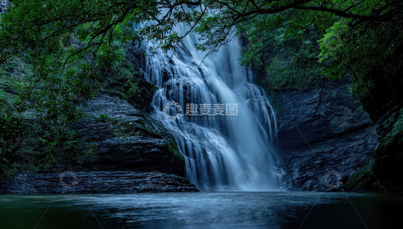 高清大图下载【趣麦麦图】梧桐山绿荫下的清幽瀑布景致