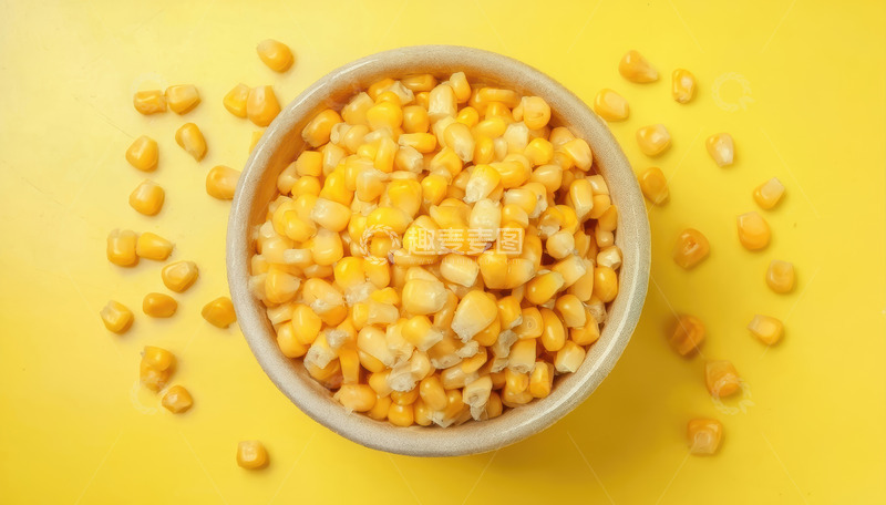 高清大图下载【趣麦麦图】黄背景碗中金黄玉米粒