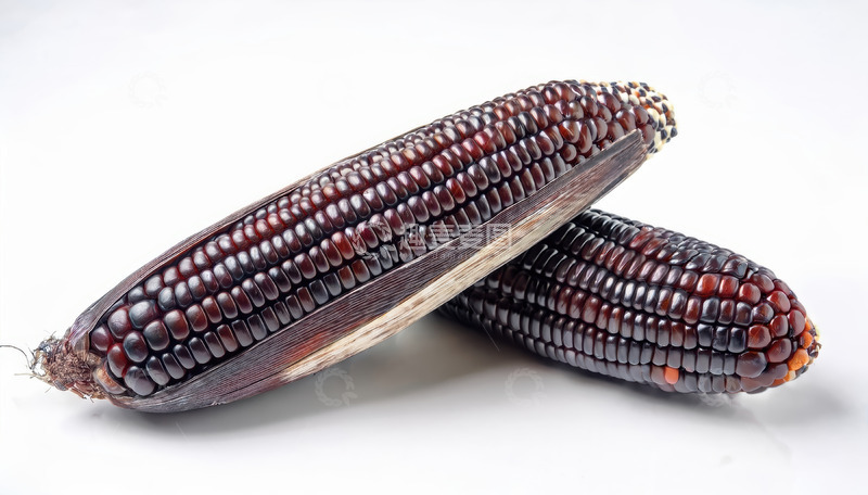 高清大图下载【趣麦麦图】白背景上两根紫黑色玉米