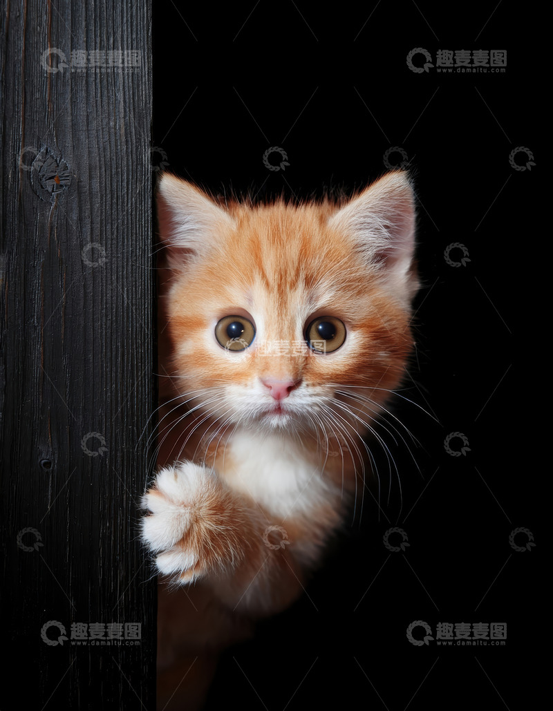 高清大图下载【趣麦麦图】橘白小猫的好奇探身时刻