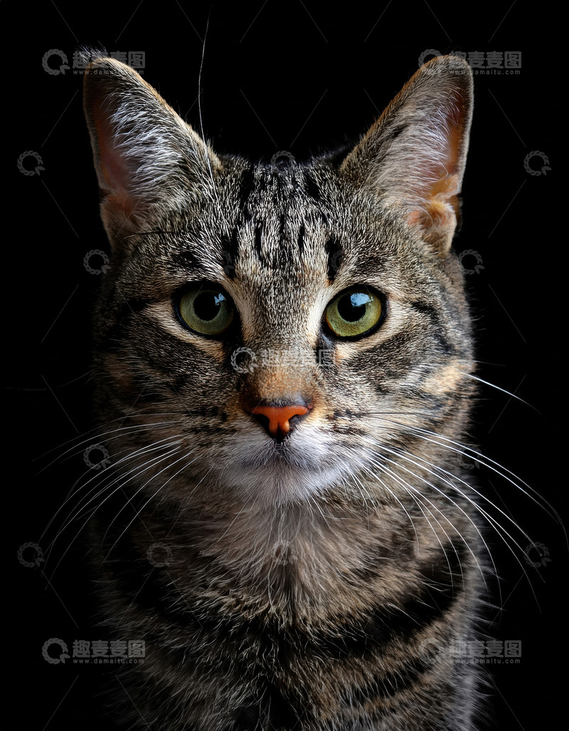 高清大图下载【趣麦麦图】绿眼狸花猫的专注神情定格