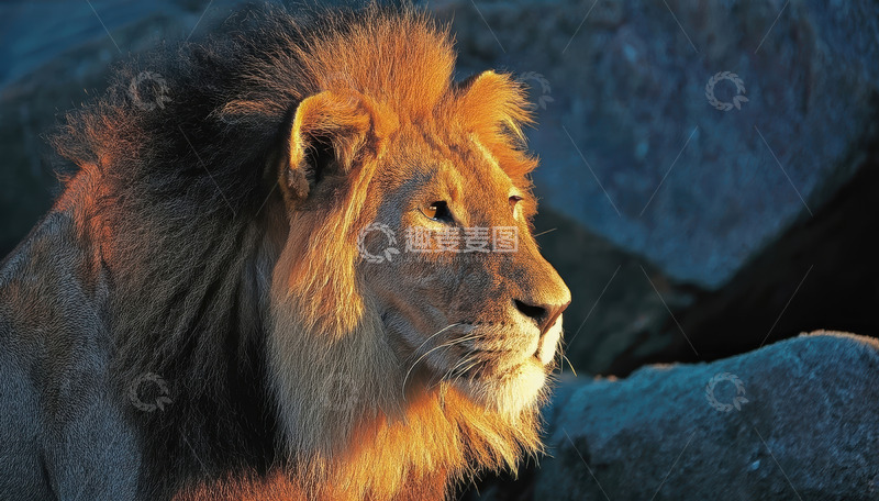 高清大图下载【趣麦麦图】雄狮于岩石旁展凛凛威风