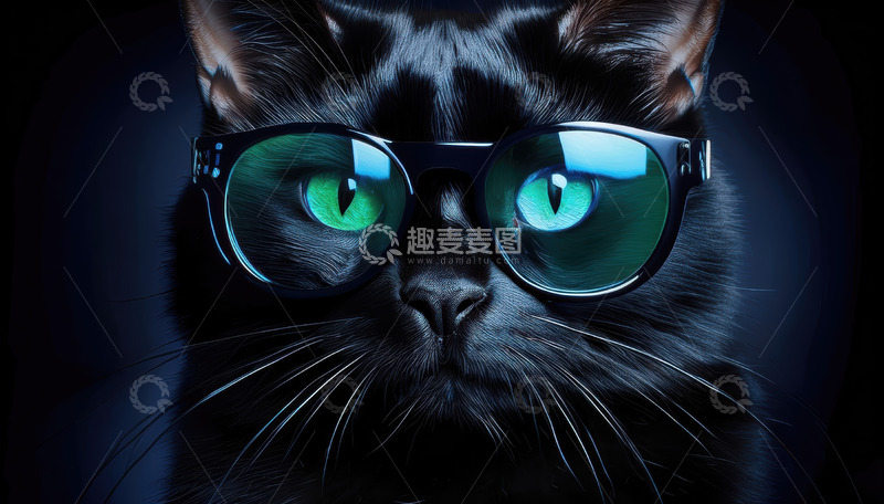 高清大图下载【趣麦麦图】戴墨镜黑猫的酷炫眼神