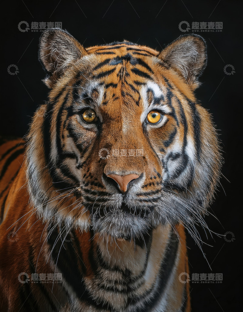 高清大图下载【趣麦麦图】黑幕前老虎的威严凝视