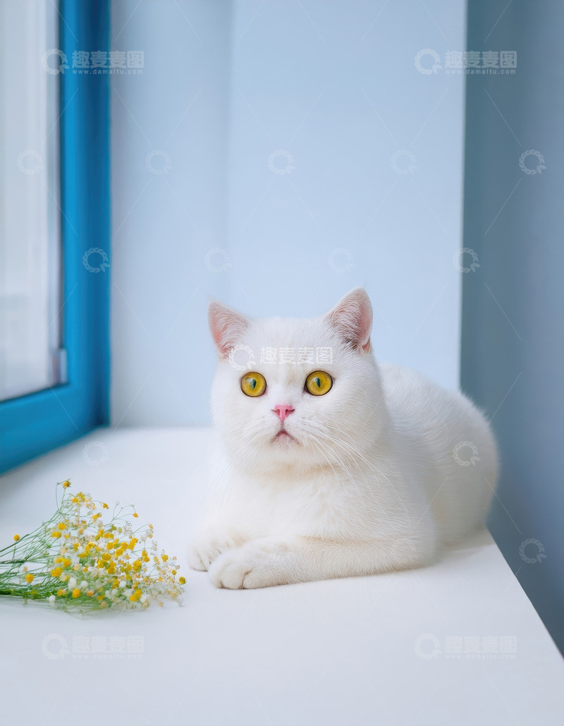 高清大图下载【趣麦麦图】白猫窗边静卧的闲适画面