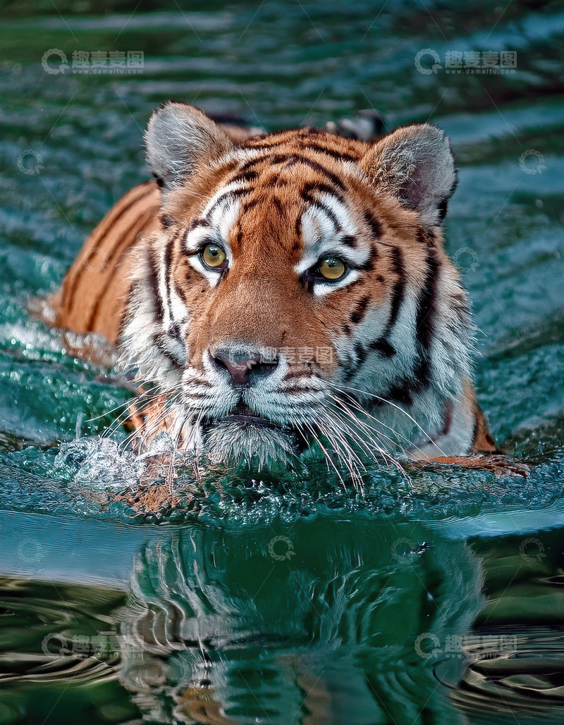 高清大图下载【趣麦麦图】碧波中奋进的老虎