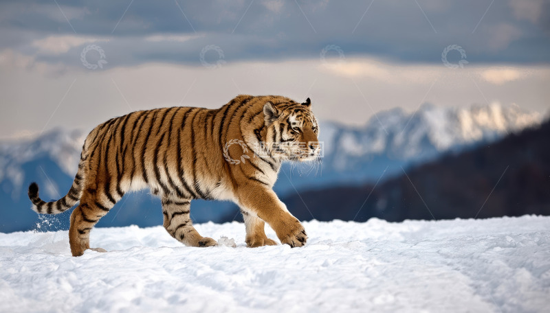 高清大图下载【趣麦麦图】雪地旷野中行走的老虎