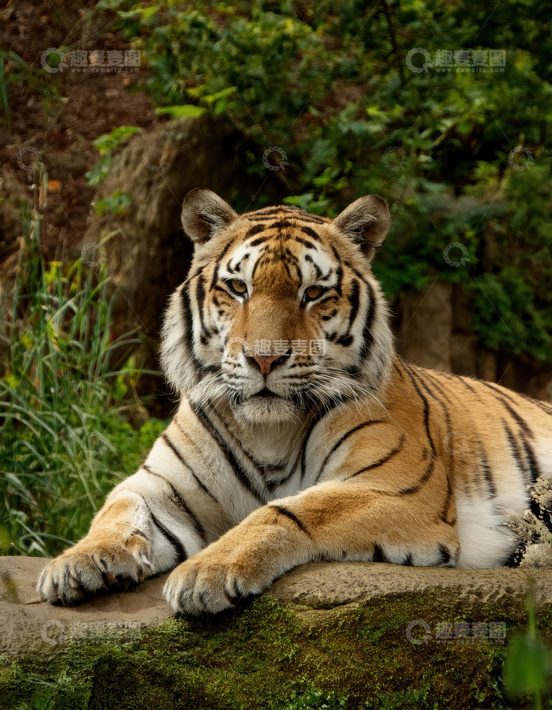 高清大图下载【趣麦麦图】绿林里静卧的威严老虎