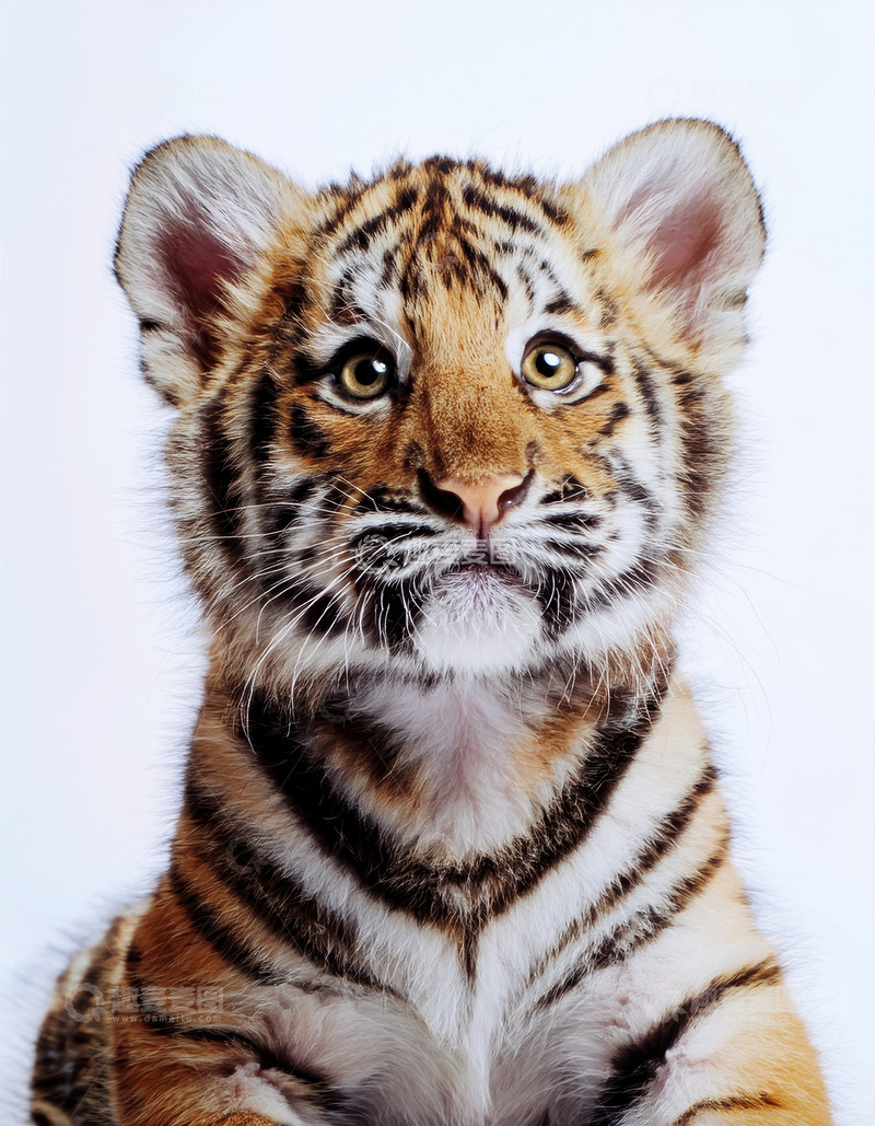 高清大图下载【趣麦麦图】-白色背景下好奇的虎宝宝