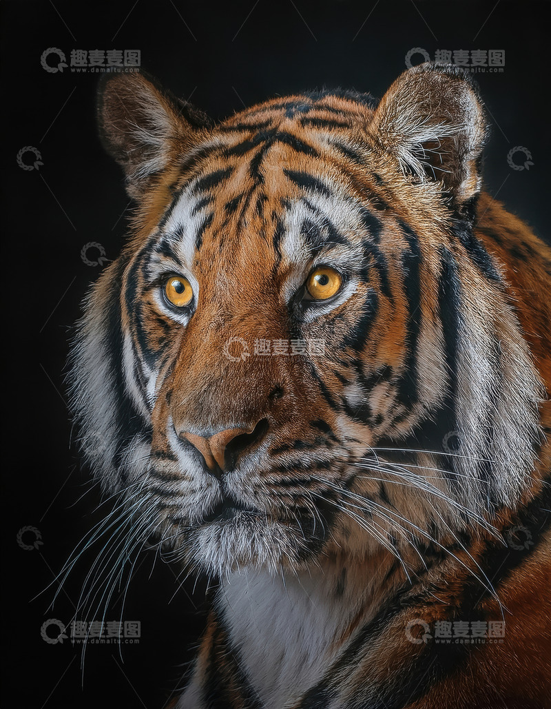 高清大图下载【趣麦麦图】黑底前老虎的特写凝视
