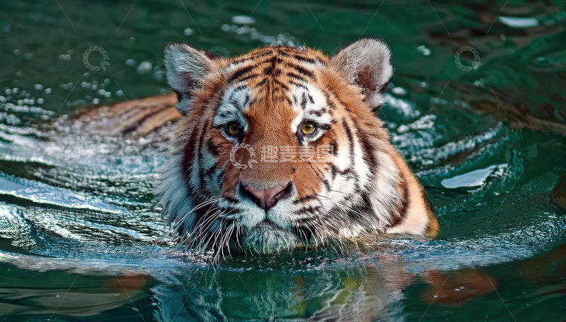 高清大图下载【趣麦麦图】水中沉稳游动的老虎