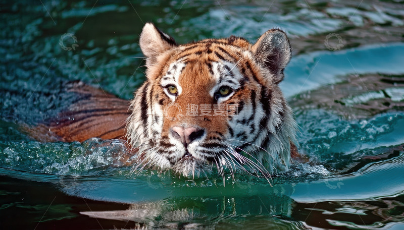 高清大图下载【趣麦麦图】碧波中畅游的老虎