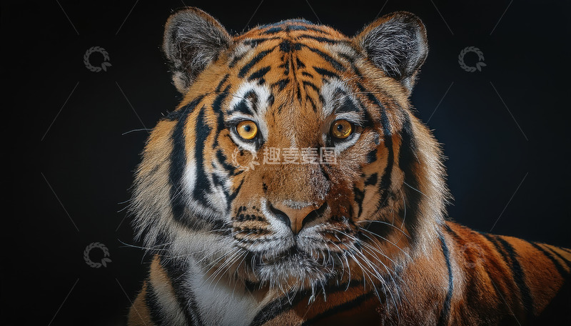 高清大图下载【趣麦麦图】黑底前老虎的正面威严