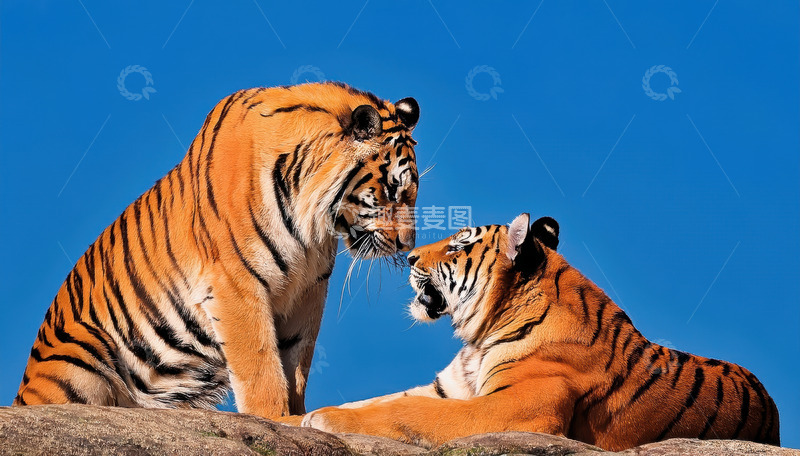 高清大图下载【趣麦麦图】-岩上双虎高低互动
