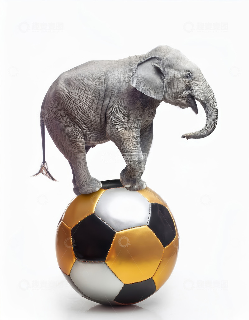 高清大图下载【趣麦麦图】大象于足球上的趣味平衡秀