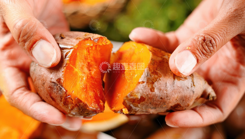高清大图下载【趣麦麦图】双手掰开露出内瓤的红薯