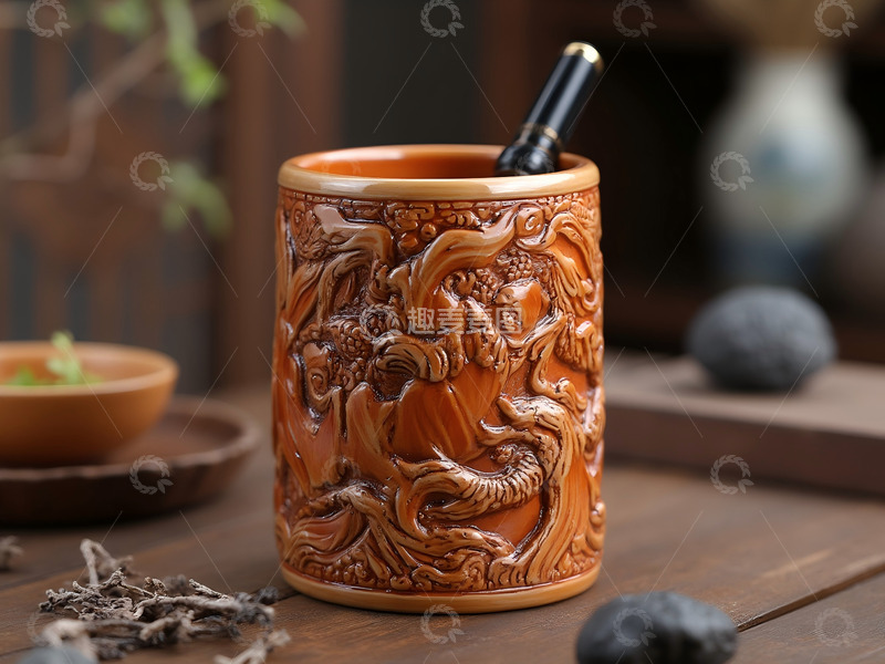 高清大图下载【趣麦麦图】清乾隆仿生瓷木纹笔筒  