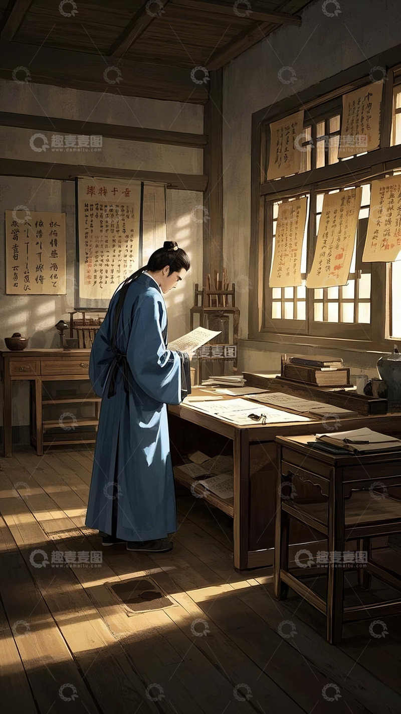 高清大图下载【趣麦麦图】古韵探案风古代书房办案场所高清图1