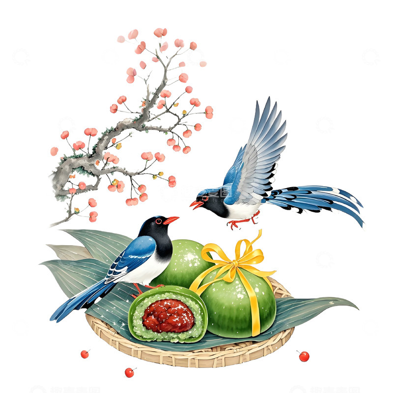 高清大图下载【趣麦麦图】清明节美食青团插画素材2