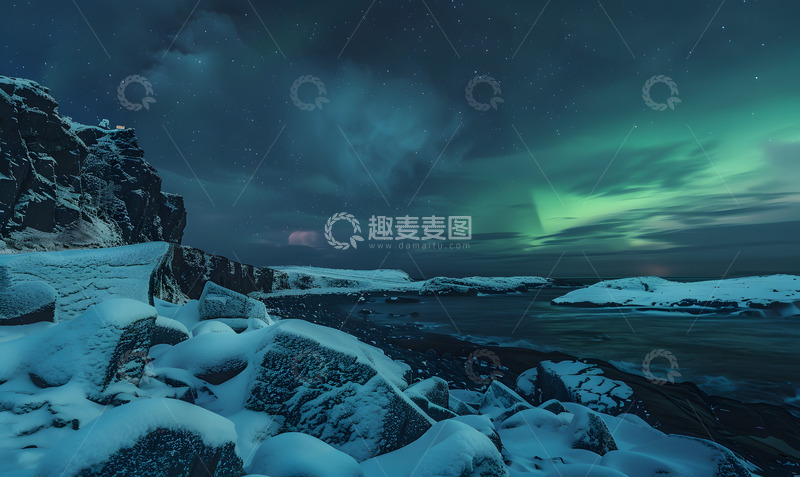 高清大图下载【趣麦麦图】冰川极光奇景3