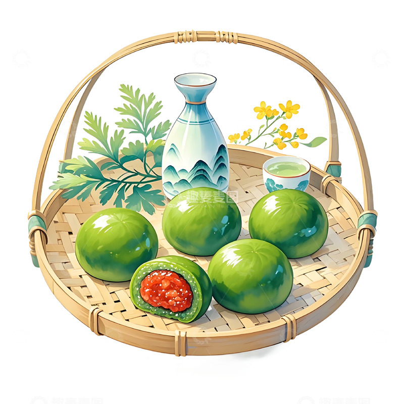 高清大图下载【趣麦麦图】清明节美食青团插画素材