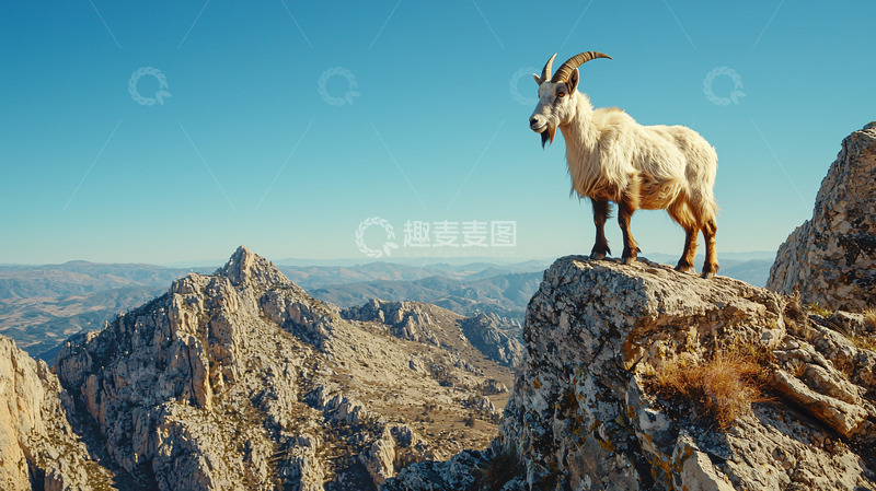 高清大图下载【趣麦麦图】山羊在山顶眺望远方