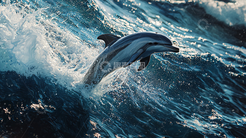 高清大图下载【趣麦麦图】海豚跃出海浪