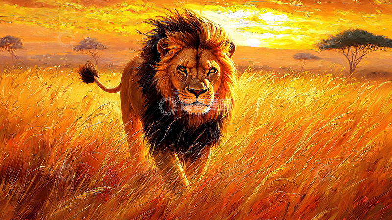 高清大图下载【趣麦麦图】非洲草原雄狮日落