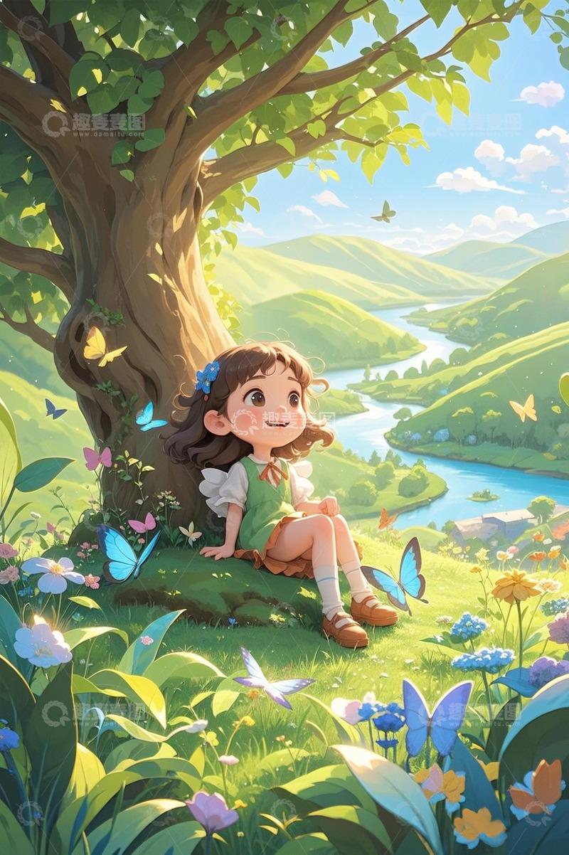 春天小女孩手绘风插画9