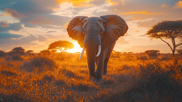 日落非洲大草原上的大象