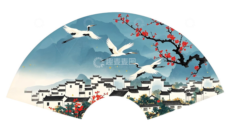 高清大图下载【趣麦麦图】扇面植物花卉山水花鸟中国风工笔画免扣素材4