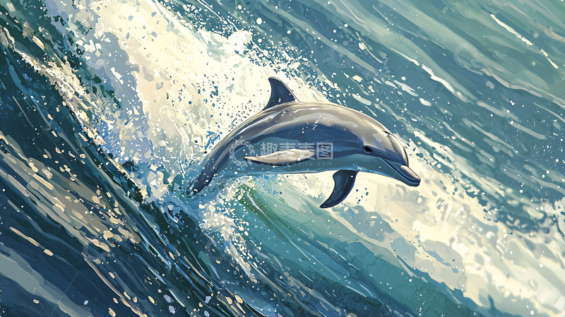 高清大图下载【趣麦麦图】海豚跃出海浪