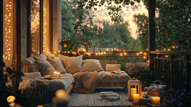 高清大图下载【趣麦麦图】温暖舒适的阳台夜景
