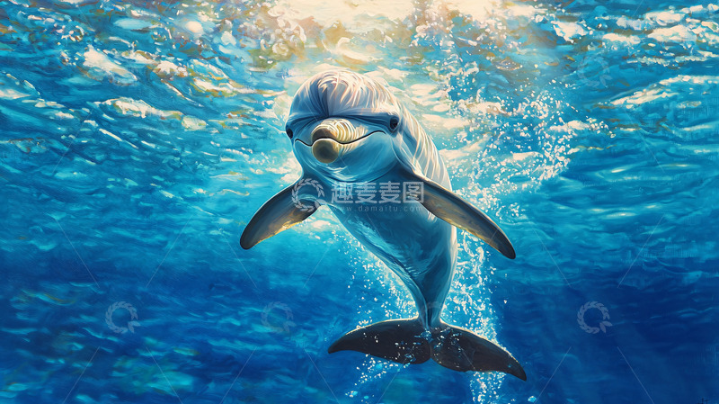 高清大图下载【趣麦麦图】阳光下快乐的微笑海豚