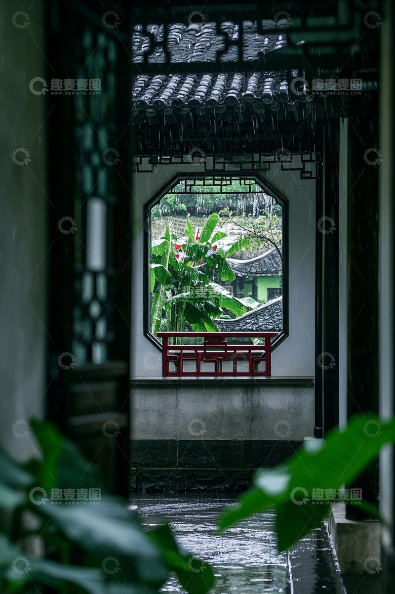 高清大图下载【趣麦麦图】岭南园林雨景4