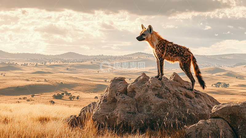 高清大图下载【趣麦麦图】鬣狗站在岩石上眺望远方