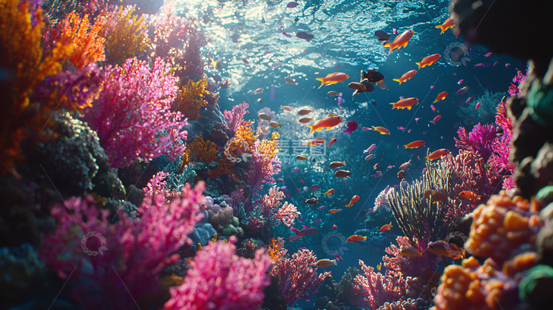 高清大图下载【趣麦麦图】阳光透过海水照射珊瑚礁