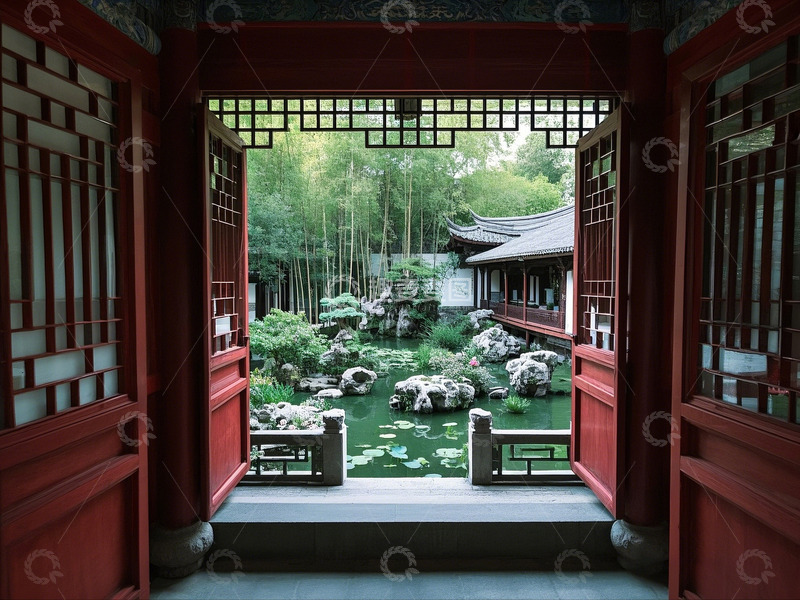 高清大图下载【趣麦麦图】唐风庭院全景