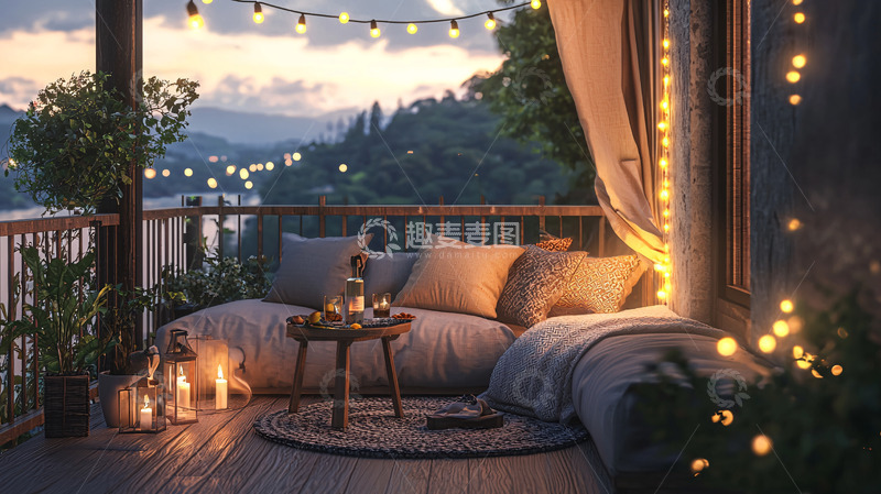 高清大图下载【趣麦麦图】浪漫阳台夜景