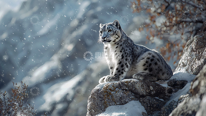 高清大图下载【趣麦麦图】雪山上的雪豹