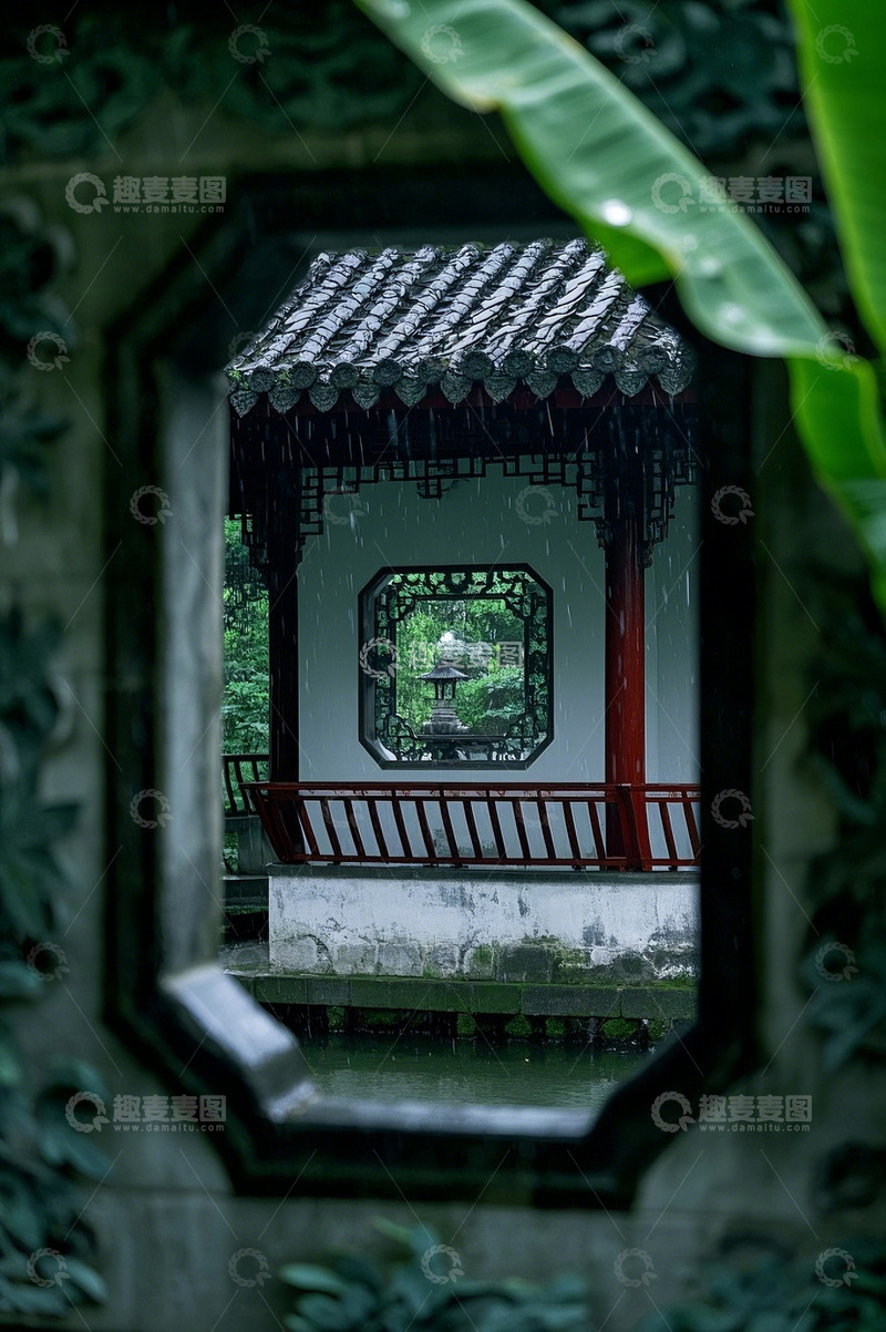 高清大图下载【趣麦麦图】岭南园林雨景3