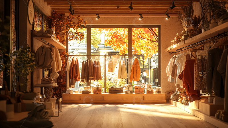 高清大图下载【趣麦麦图】秋日暖阳洒落服装店