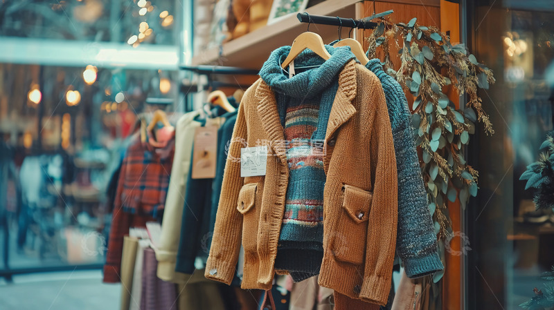 高清大图下载【趣麦麦图】秋冬季节服装店橱窗展示