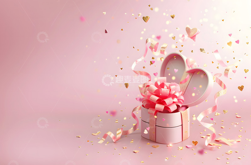 高清大图下载【趣麦麦图】情人节520粉色爱心盒子装饰摆拍1